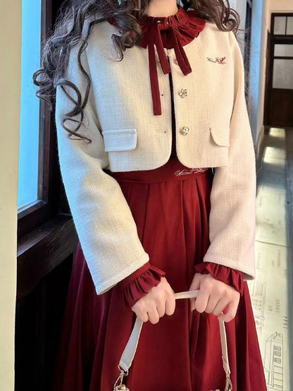 Floral Embroidery White Tweed Jacket