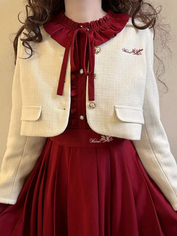 Floral Embroidery White Tweed Jacket