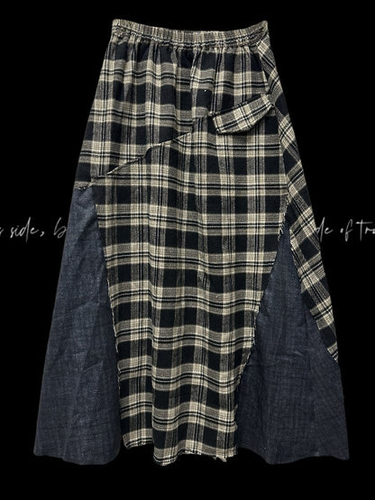 Wasteland Punk Cross Appliques Plaid Patchwork Design Skirt