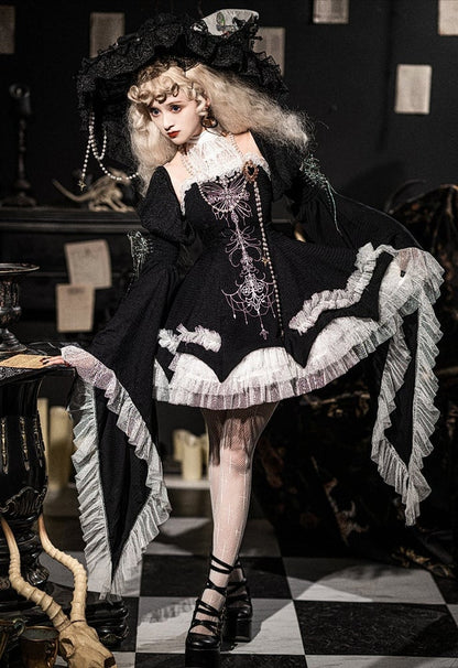 Black Cross Illusion Halter Neck Witch Lolita Backless Dress Gothic JSK Halloween Outfit