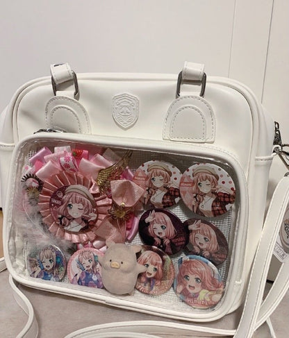 Bear Ears Design White/Wine Red/Silver PU Square Ita Bag