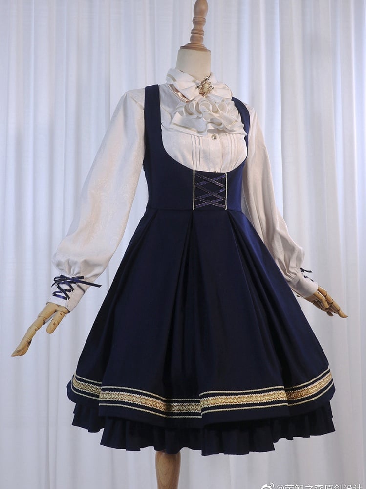 Dark Blue Underbust Classic Overalls Long Version + Cape Set