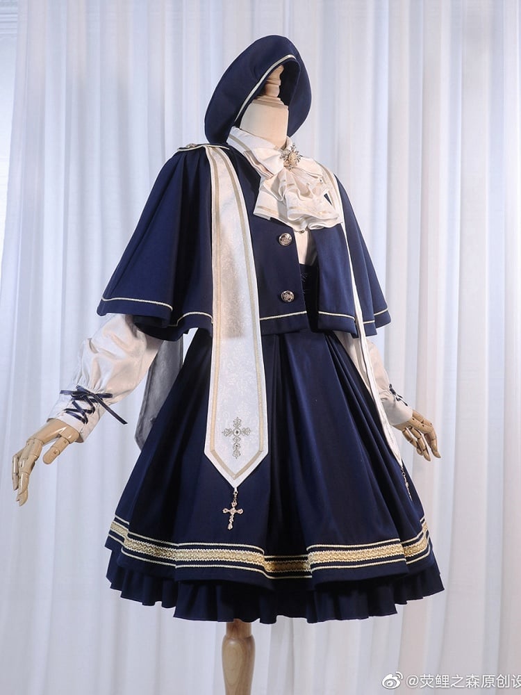 Dark Blue Underbust Classic Overalls Long Version + Cape Set