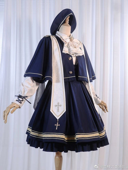 Dark Blue Underbust Classic Overalls Long Version + Cape Set