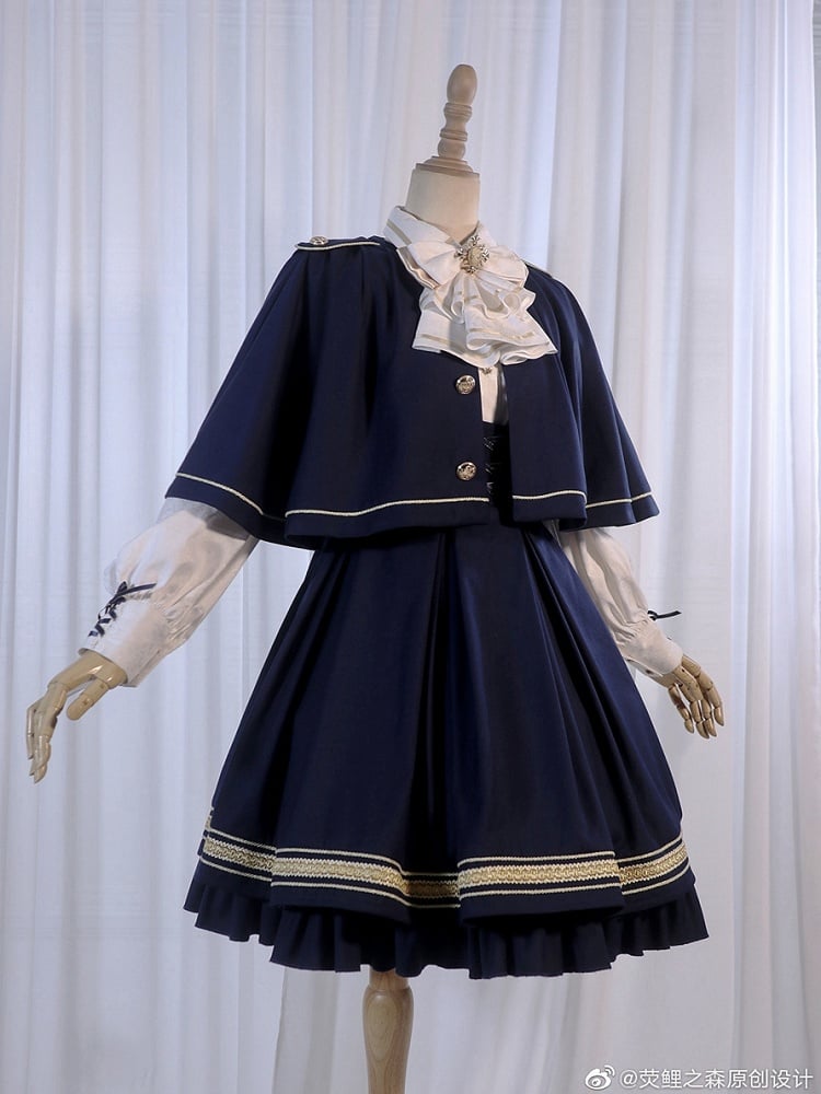 Dark Blue Underbust Classic Overalls Long Version + Cape Set