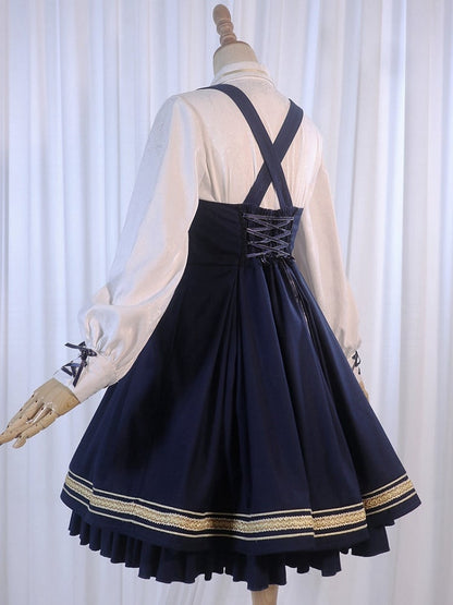 Dark Blue Underbust Classic Overalls Long Version + Cape Set