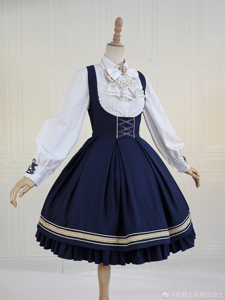 Dark Blue Underbust Classic Overalls Long Version + Cape Set