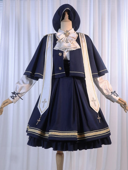 Dark Blue Underbust Classic Overalls Long Version + Cape Set