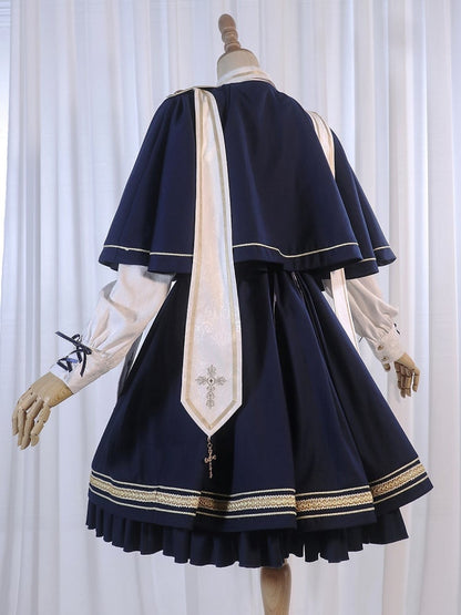 Dark Blue Underbust Classic Overalls Long Version + Cape Set