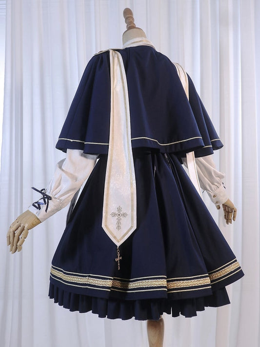 Dark Blue Underbust Classic Overalls Long Version + Cape Set