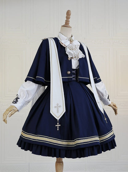 Dark Blue Underbust Classic Overalls Long Version + Cape Set