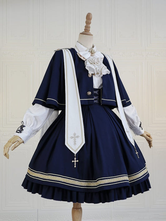 Dark Blue Underbust Classic Overalls Long Version + Cape Set