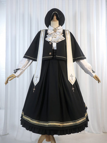 Black Underbust Classic Overalls Long Version + Cape Set