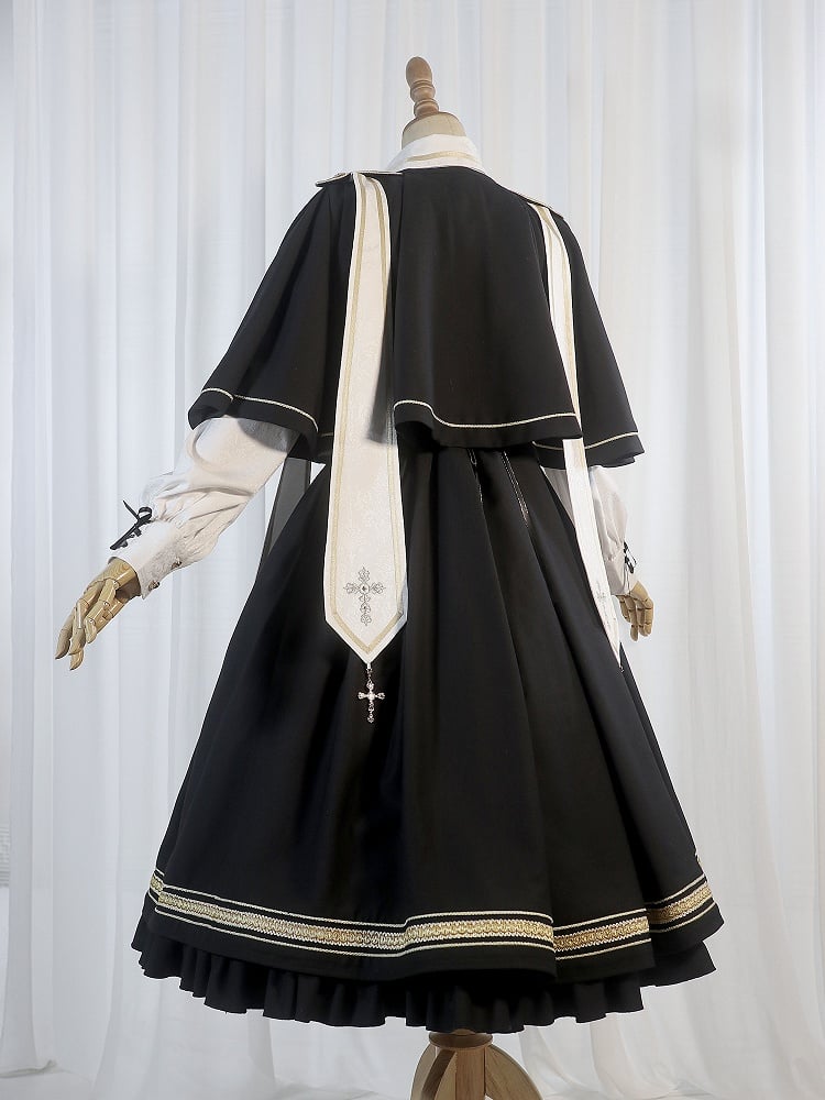 Black Underbust Classic Overalls Long Version + Cape Set