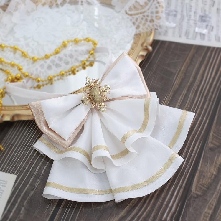 White Lace-up Cuffs Long Sleeves Shirt with Jabot Tie