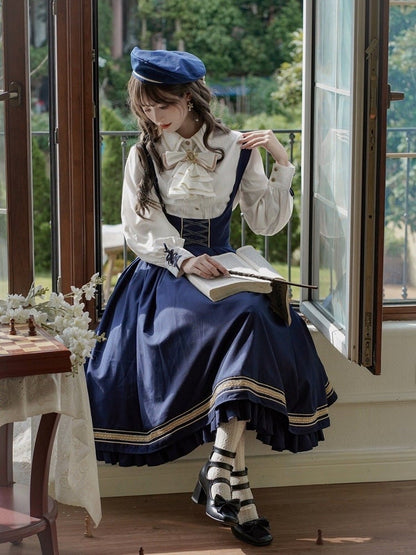 Dark Blue Underbust Classic Overalls Long Version + Cape Set