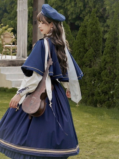 Dark Blue Underbust Classic Overalls Long Version + Cape Set