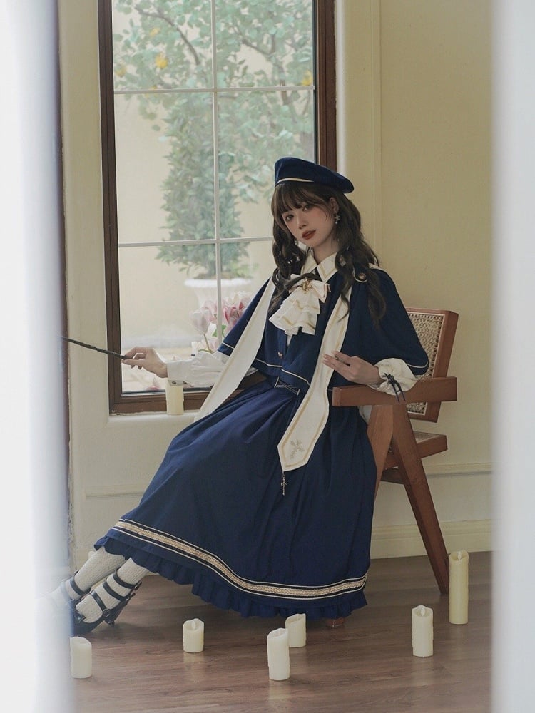 Dark Blue Underbust Classic Overalls Long Version + Cape Set