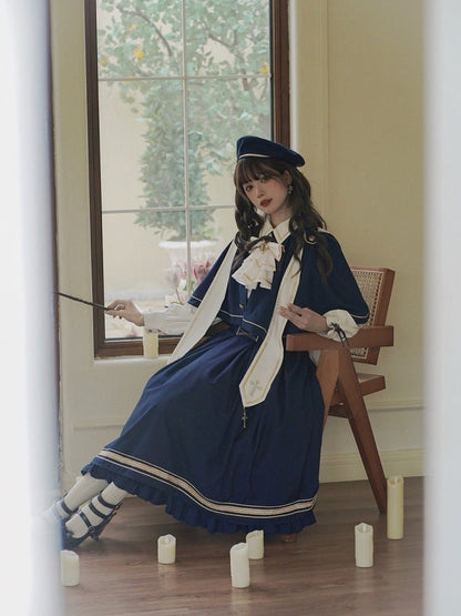 Dark Blue Underbust Classic Overalls Long Version + Cape Set