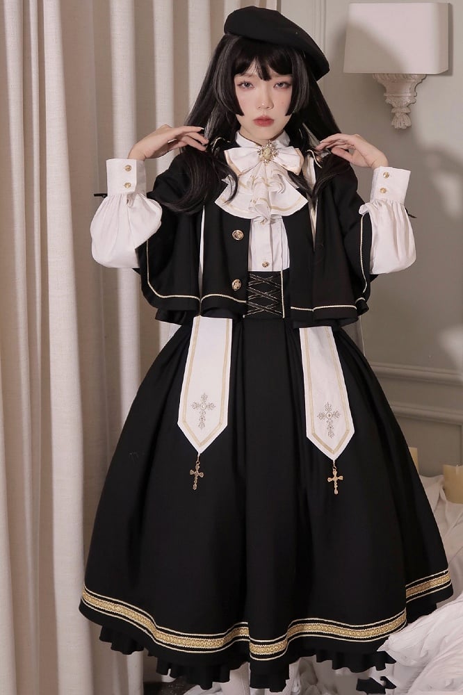Black Underbust Classic Overalls Long Version + Cape Set