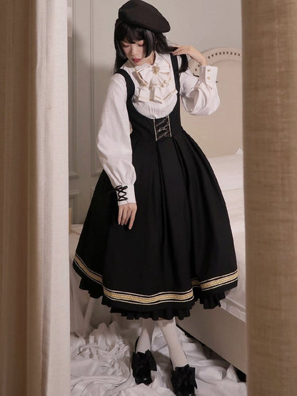 Black Underbust Classic Overalls Long Version + Cape Set