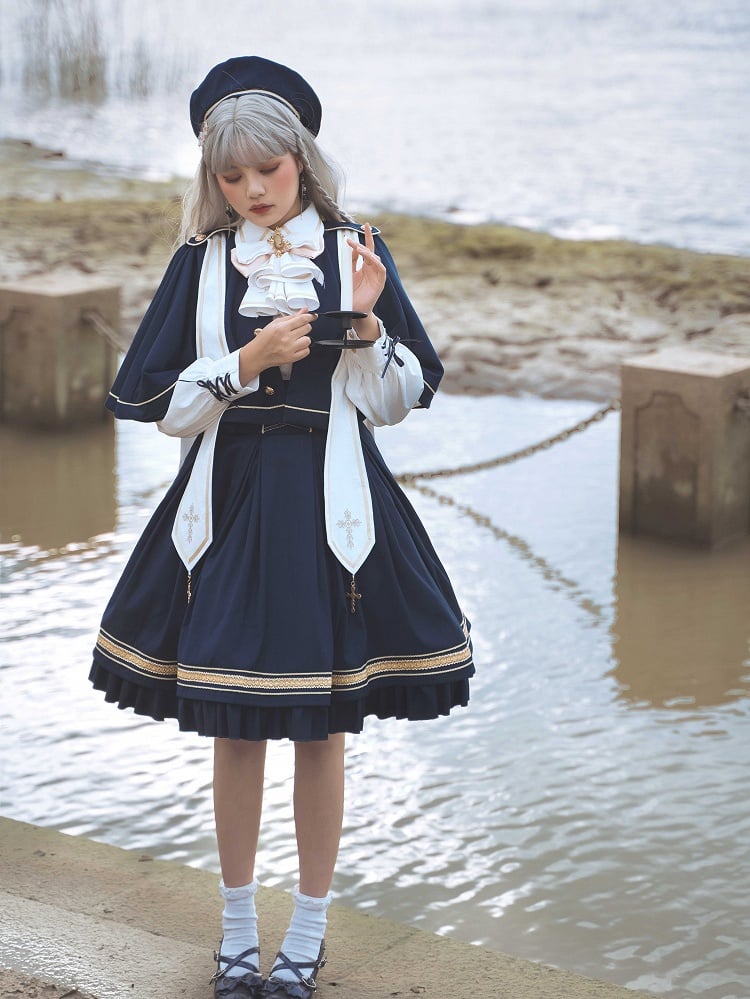 Dark Blue Underbust Classic Overalls Long Version + Cape Set