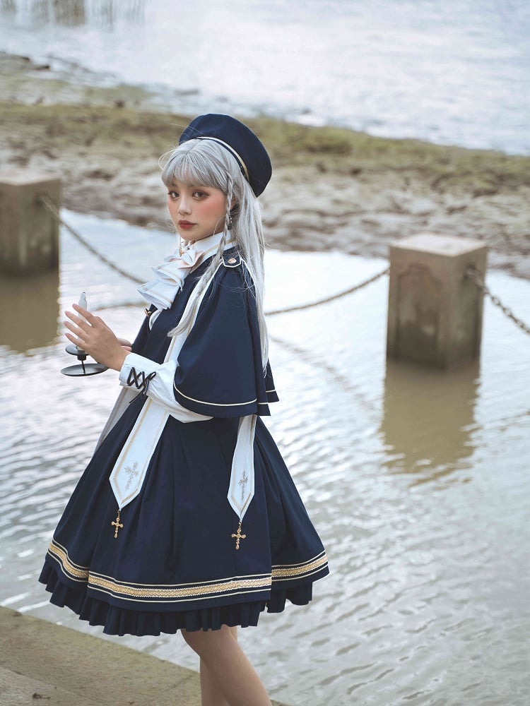 Dark Blue Underbust Classic Overalls Long Version + Cape Set