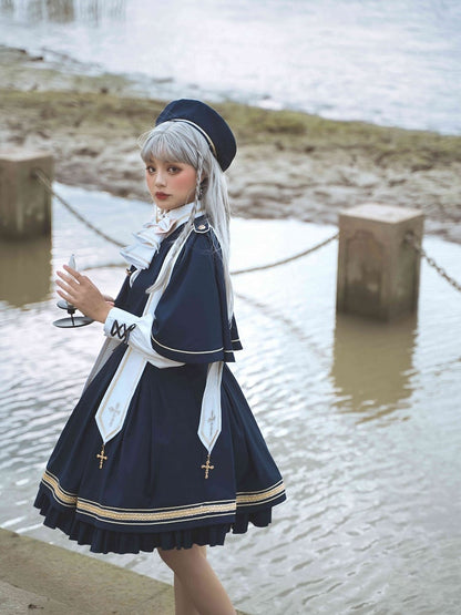 Dark Blue Underbust Classic Overalls Long Version + Cape Set