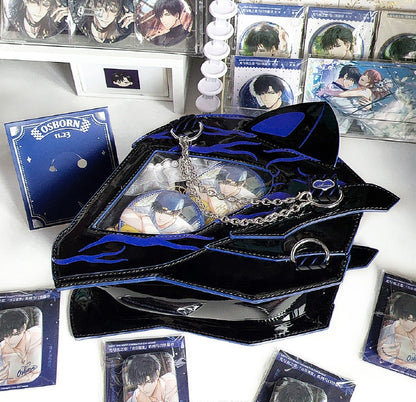 Cat Ear Design Helmet Shaped Ita Bag Polished Black&Blue