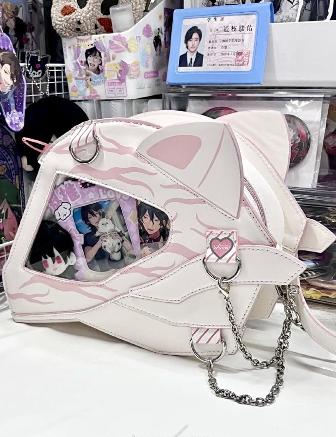 Cat Ear Design Helmet Shaped Ita Bag White&Pink