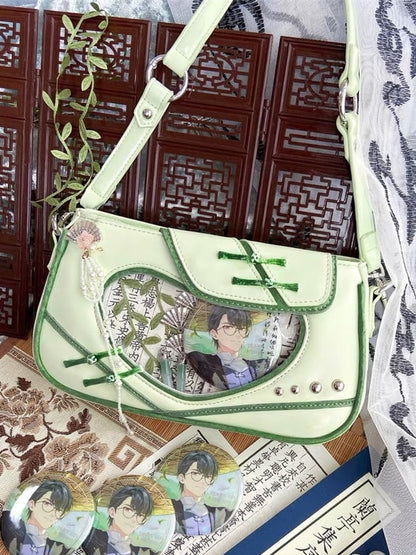 Heart Window Green Qi/Han Style Ita Shoulder Bag Knot Buttons Design