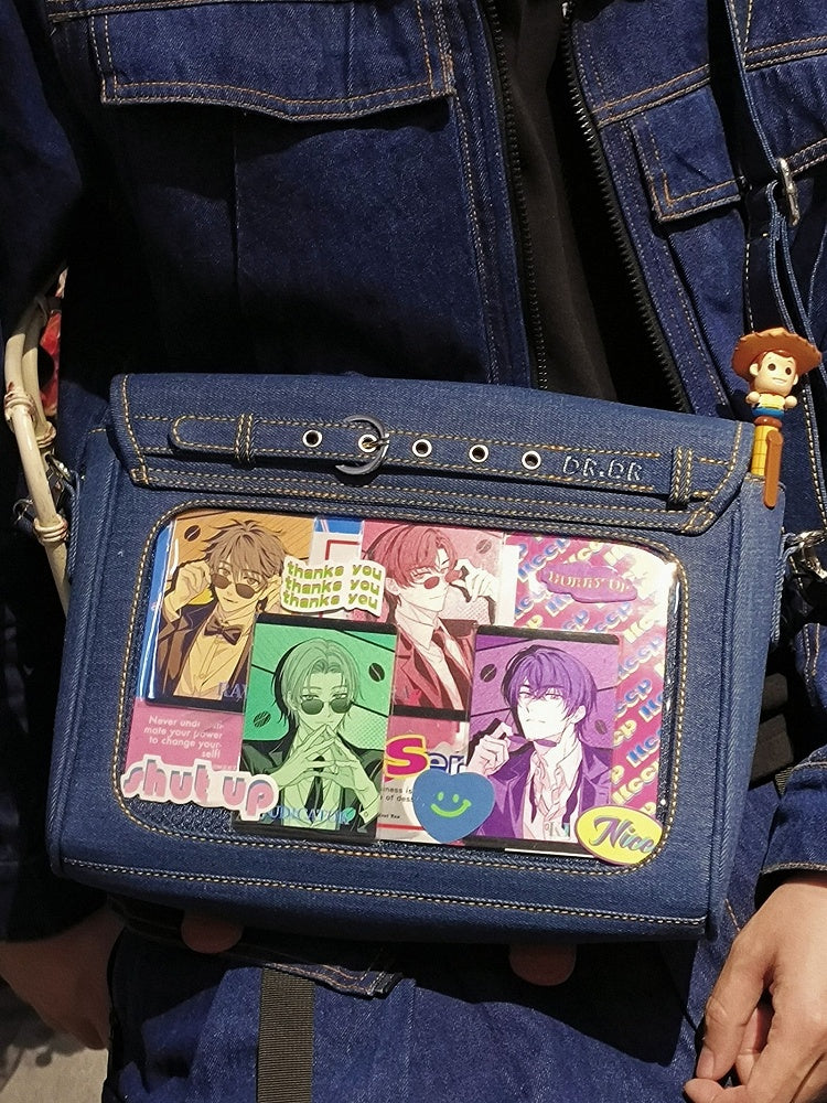 Buttons Decorated Dark Blue Denim Ita Bag