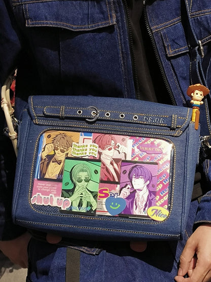 Buttons Decorated Dark Blue Denim Ita Bag