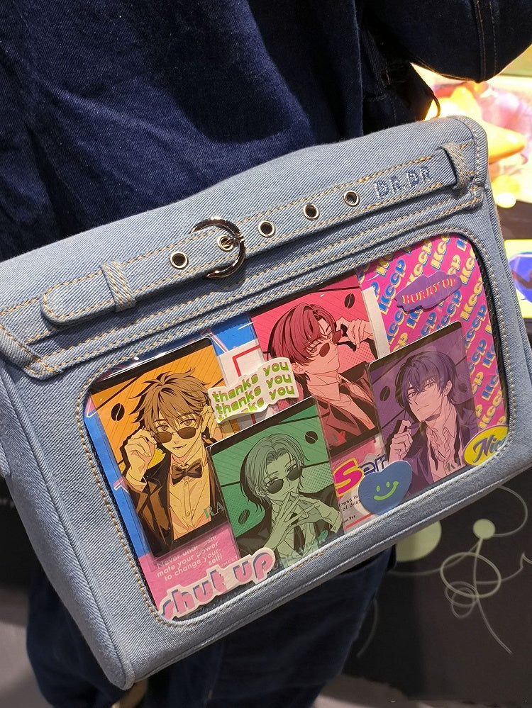 Buttons Decorated Light Blue Denim Ita Bag