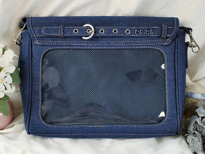 Buttons Decorated Dark Blue Denim Ita Bag