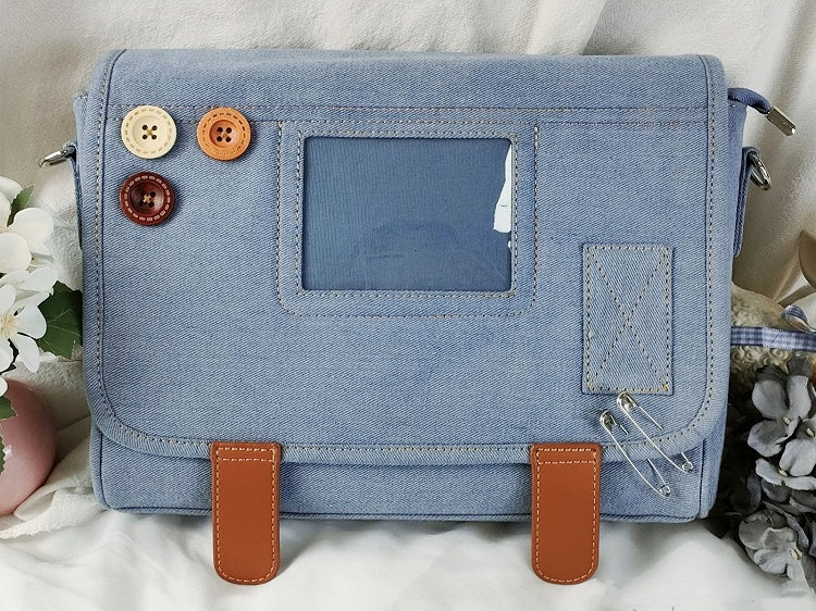 Buttons Decorated Light Blue Denim Ita Bag