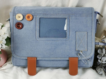Buttons Decorated Light Blue Denim Ita Bag
