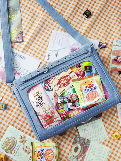 Buttons Decorated Light Blue Denim Ita Bag