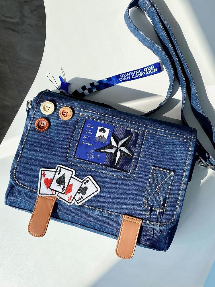 Buttons Decorated Dark Blue Denim Ita Bag