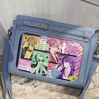 Buttons Decorated Light Blue Denim Ita Bag