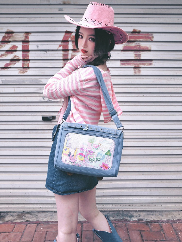 Buttons Decorated Light Blue Denim Ita Bag