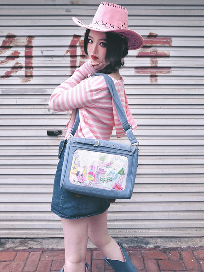 Buttons Decorated Light Blue Denim Ita Bag