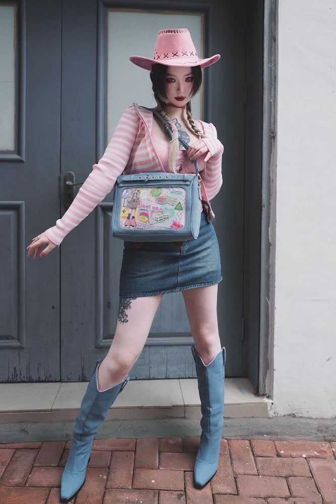 Buttons Decorated Light Blue Denim Ita Bag