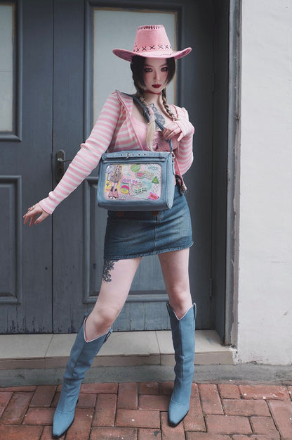 Buttons Decorated Light Blue Denim Ita Bag