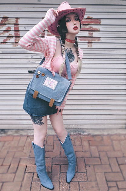 Buttons Decorated Light Blue Denim Ita Bag