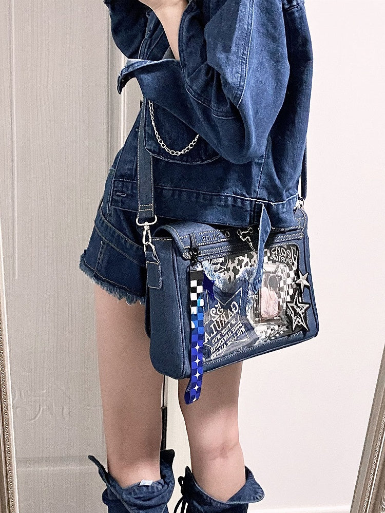 Buttons Decorated Dark Blue Denim Ita Bag
