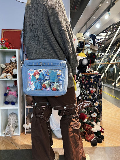 Buttons Decorated Light Blue Denim Ita Bag