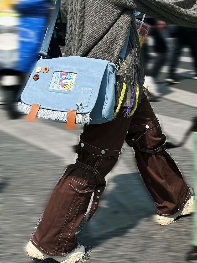 Buttons Decorated Light Blue Denim Ita Bag