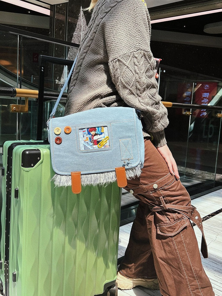 Buttons Decorated Light Blue Denim Ita Bag