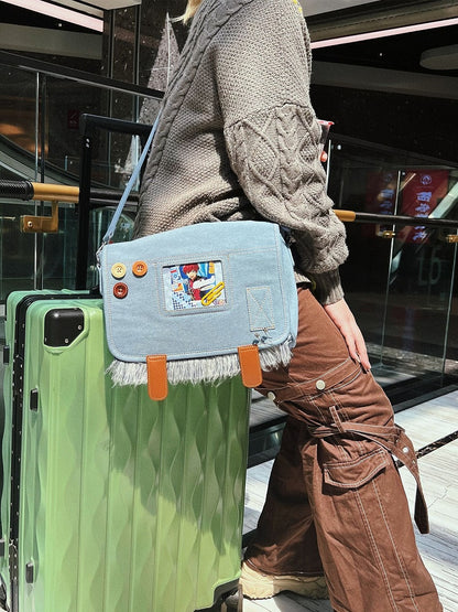 Buttons Decorated Light Blue Denim Ita Bag